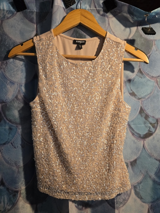 Express Tops - Express Women's Sequin Sleeveless Top - Light Champagne